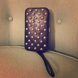 Black pleather studded phone & wallet wristlet